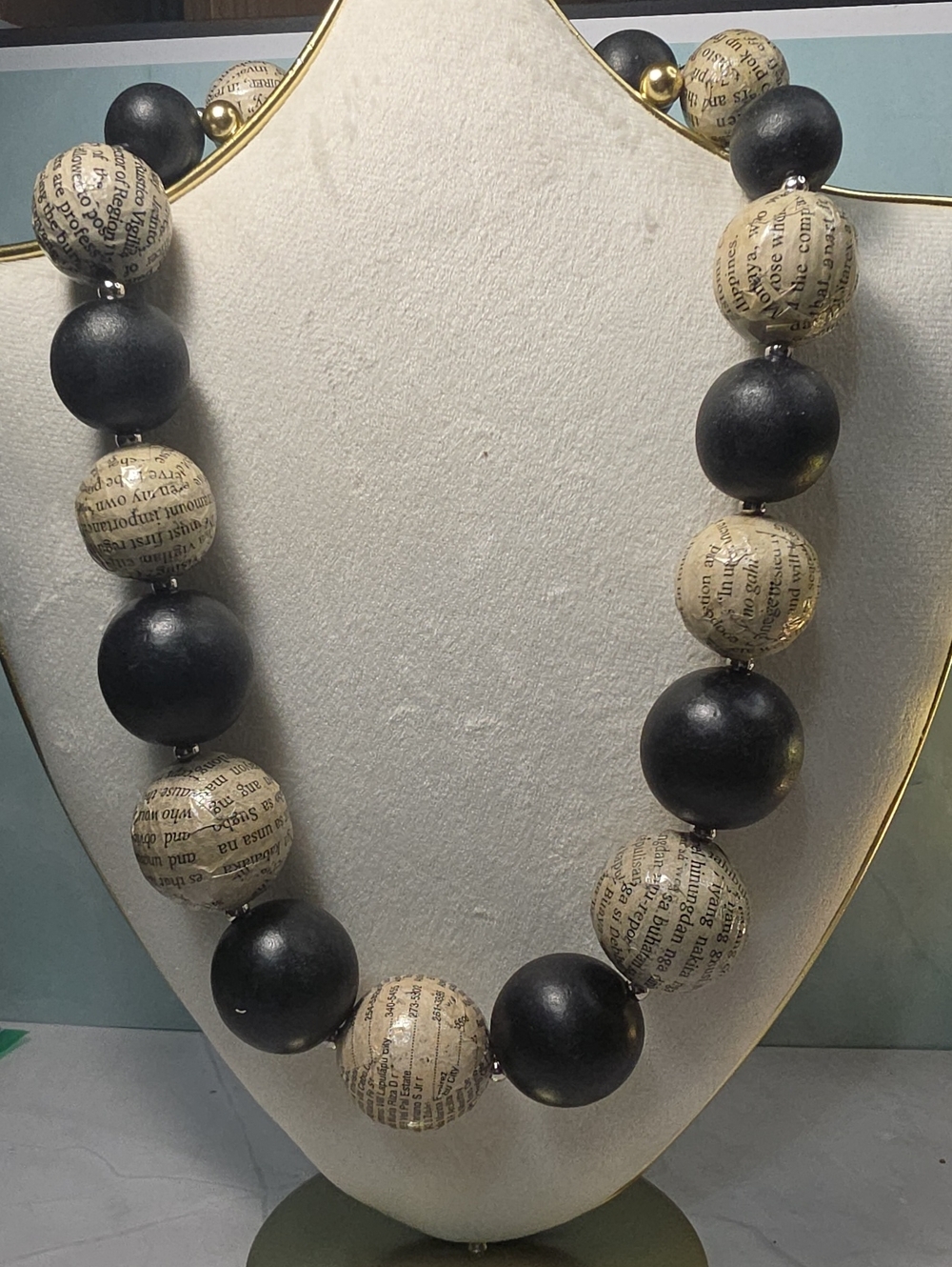 Handmade Black and Printed Paper Bead Statement Necklace